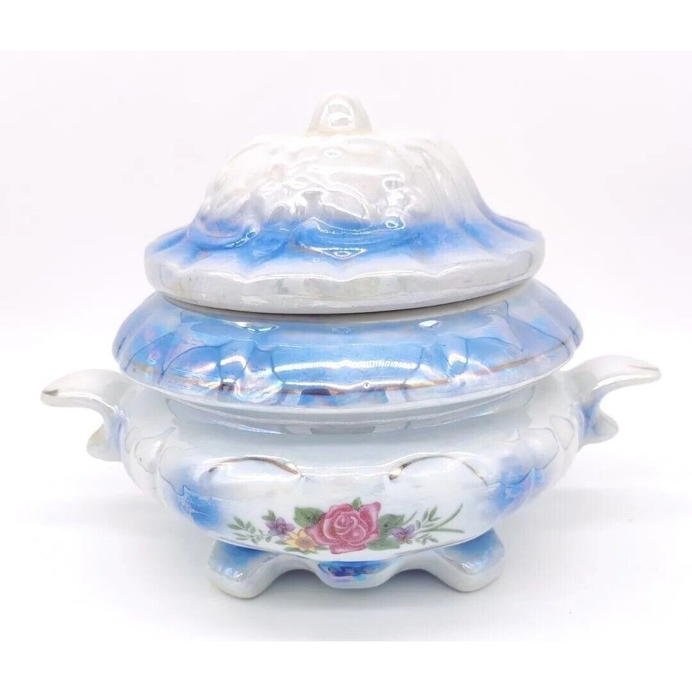 Vintage Chinese Blue & White Iridescent Porcelain Ginger Jar 5.5" Tall With Lid